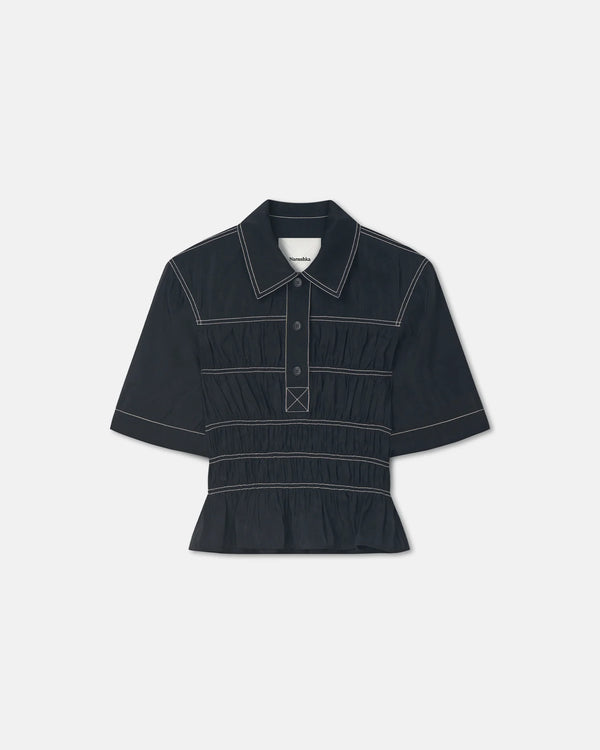 Nairi Smocked Glass Poplin Shirt