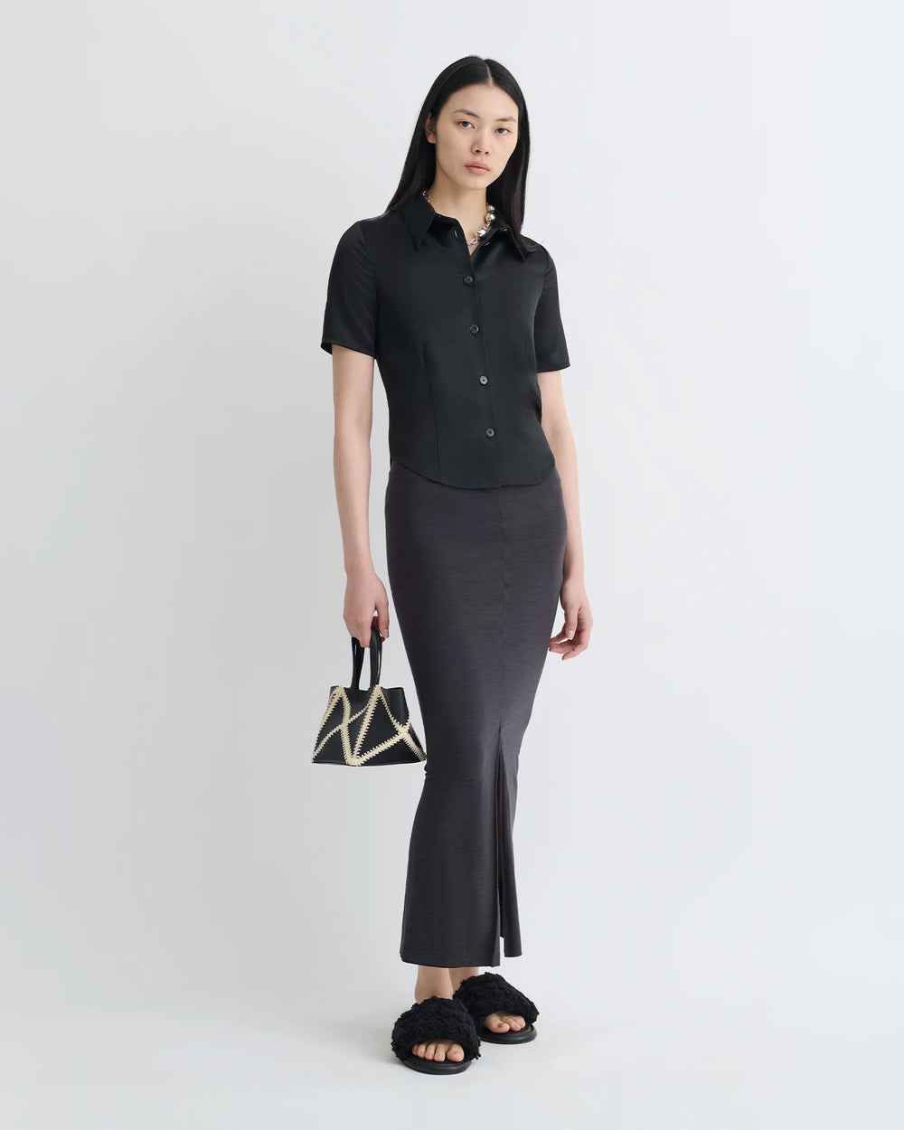 Black Slip Satin Shirt