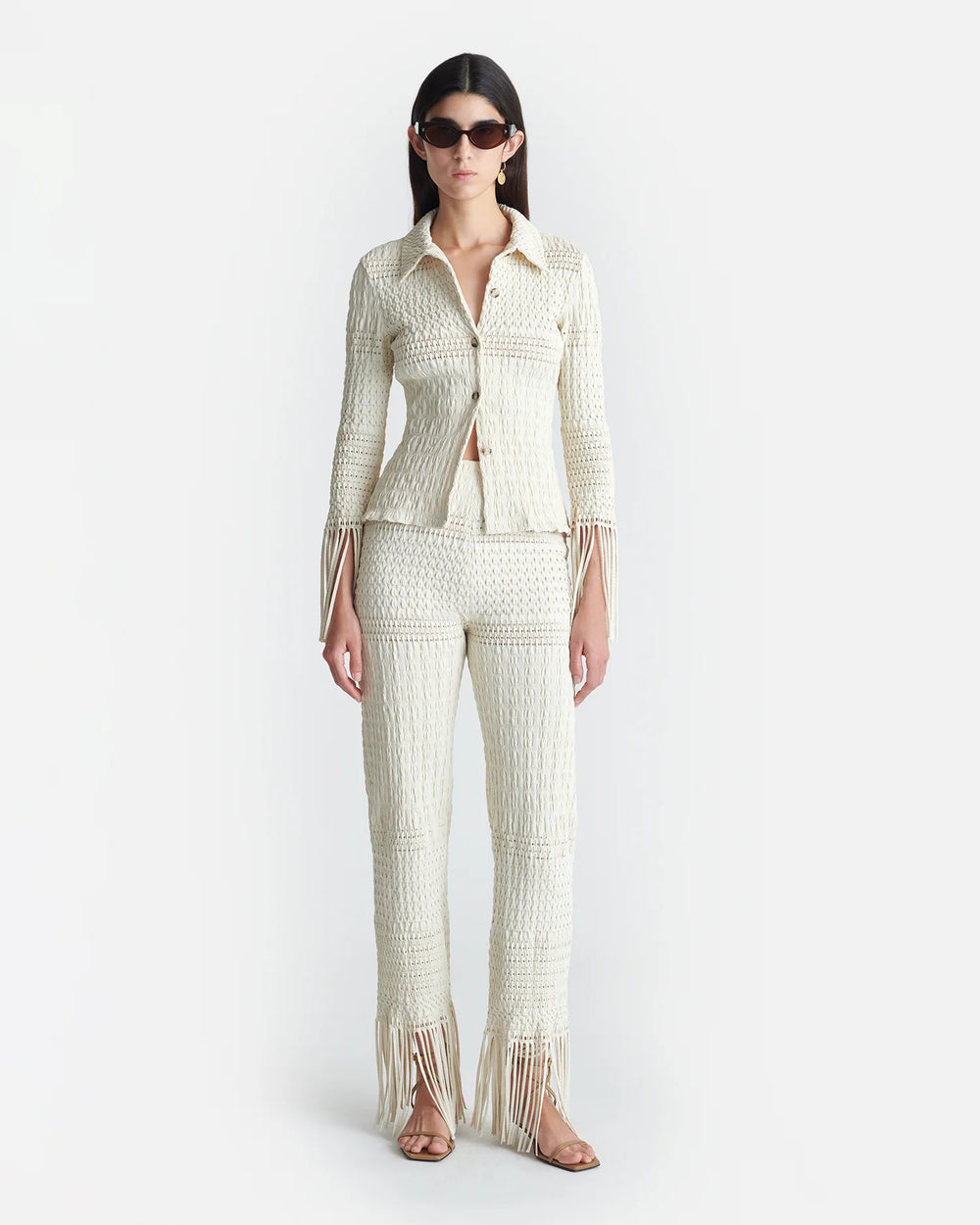 Niceta Fringed Woven Seersucker Shirt