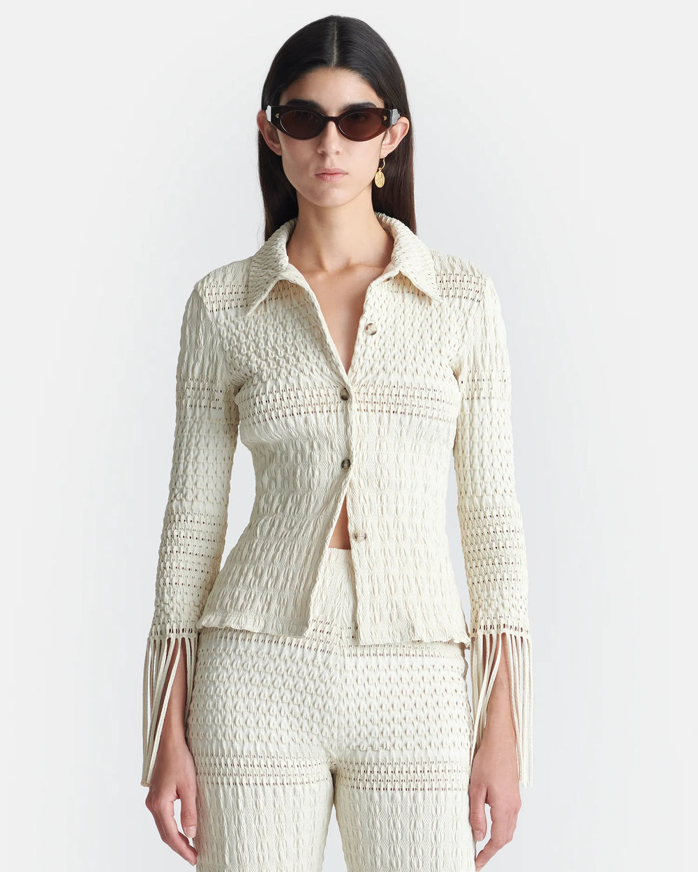 Niceta Fringed Woven Seersucker Shirt
