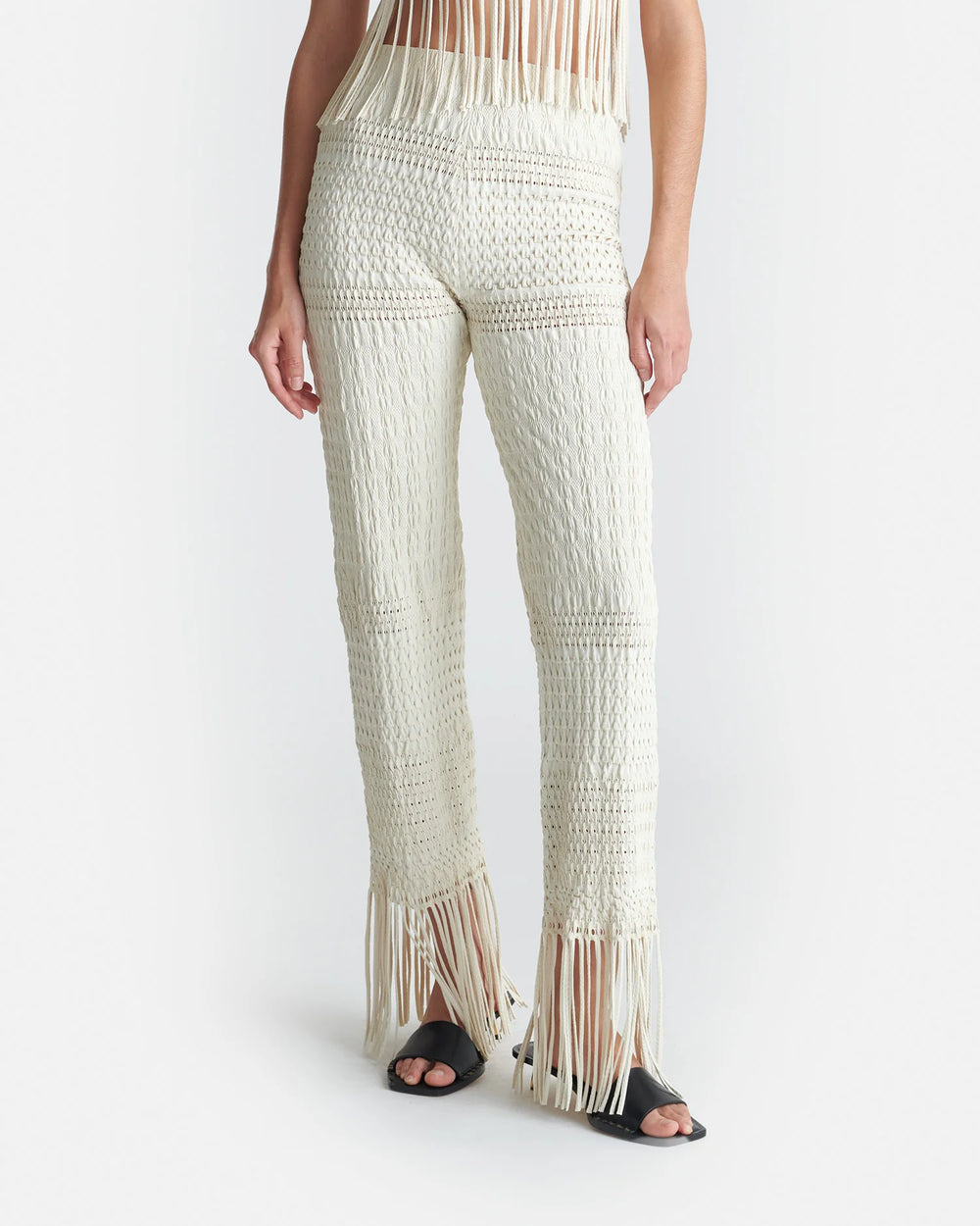 Miciel Fringed Woven Seersucker Pants