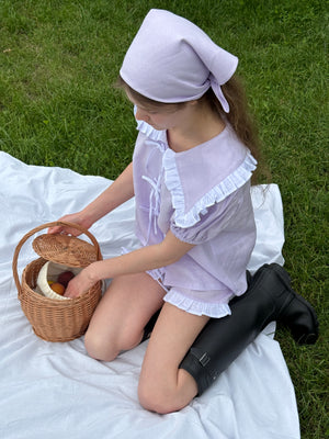Lavender Puff Linen Lounge Shorts with Headscarf