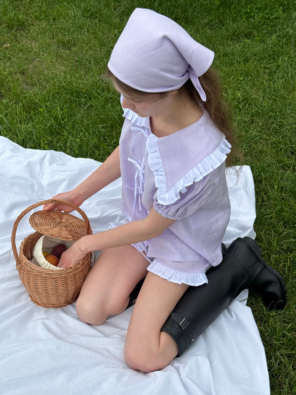 Lavender Puff Linen Lounge Shorts with Headscarf