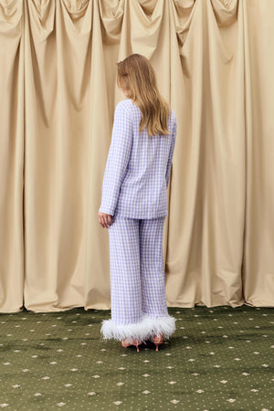 Lavender Vichy Party Pajama Set with Detachable Feathers