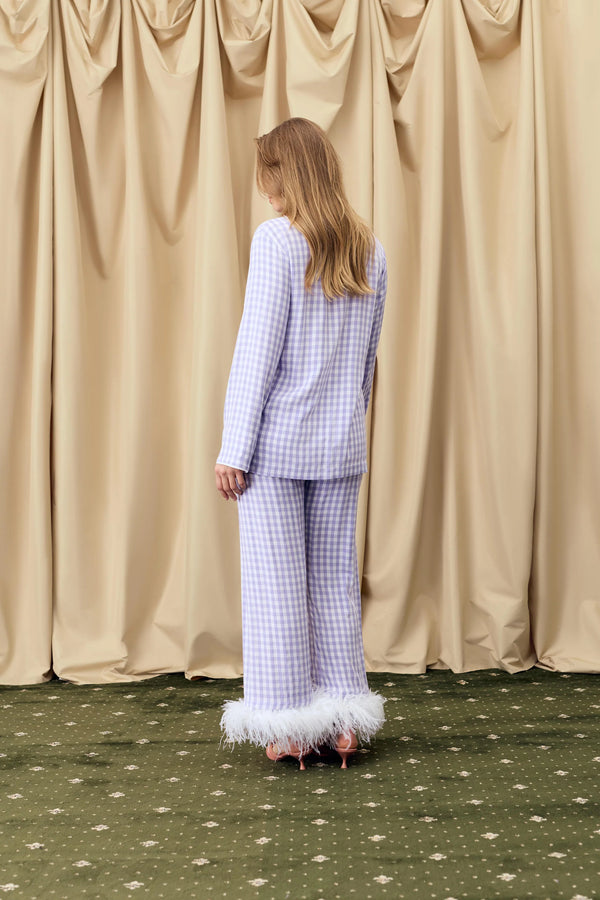 Lavender Vichy Party Pajama Set with Detachable Feathers
