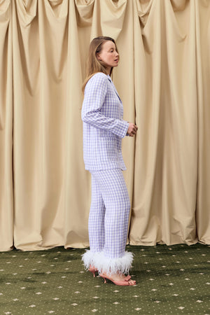 Lavender Vichy Party Pajama Set with Detachable Feathers