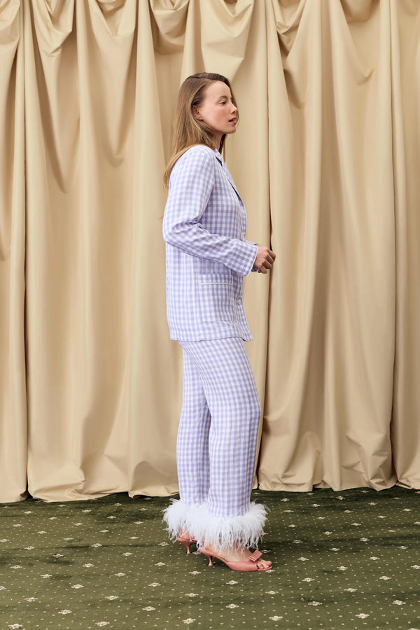 Lavender Vichy Party Pajama Set with Detachable Feathers