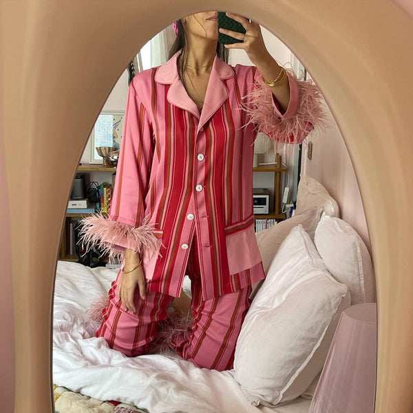 Pink Stripes Bow Pajama Set