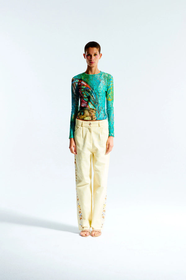 Dezol Printed Long Sleeve Lace Top