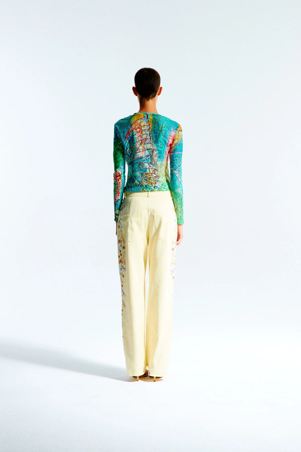 Dezol Printed Long Sleeve Lace Top