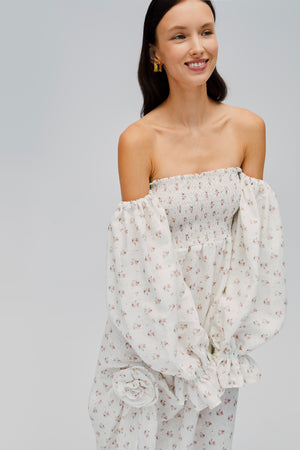 Atlanta Linen Dress with Rose Detail