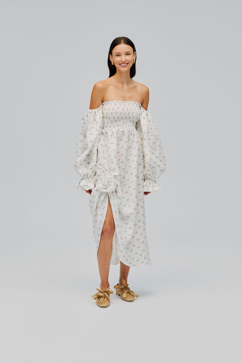 Atlanta Linen Dress with Rose Detail
