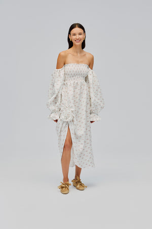 Atlanta Linen Dress with Rose Detail