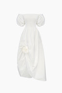 White Belle Cotton Dress with Rose Detail