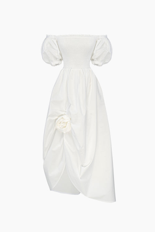 White Belle Cotton Dress with Rose Detail