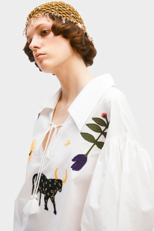 Mystic Appliquéd Cotton Blouse