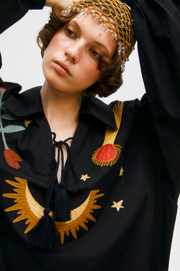 Mystic Appliquéd Cotton Maxi Dress