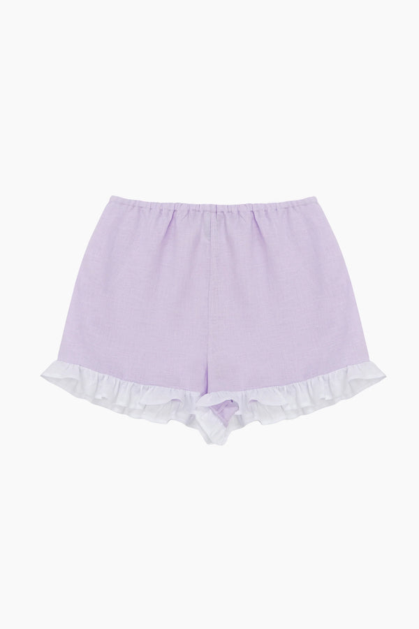 Lavender Puff Linen Lounge Shorts with Headscarf
