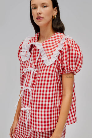Red Puff Linen Lounge Shirt