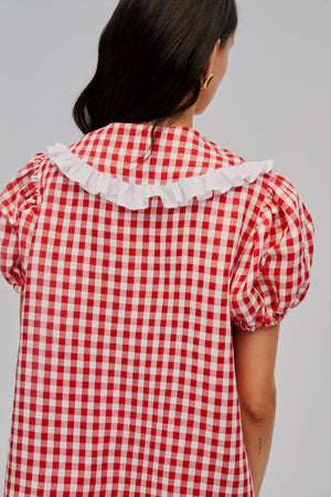 Red Puff Linen Lounge Shirt