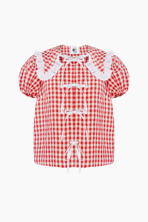 Red Puff Linen Lounge Shirt