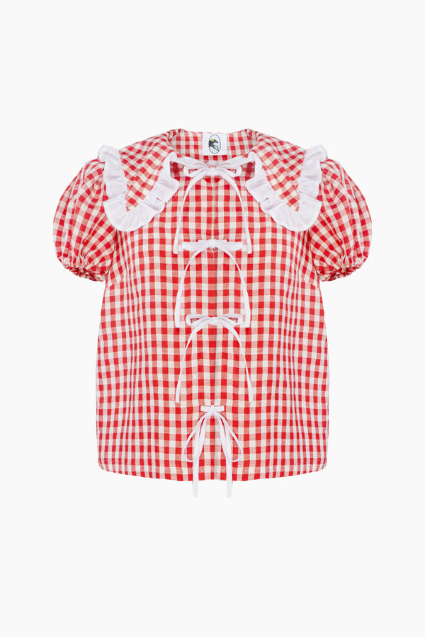 Red Puff Linen Lounge Shirt