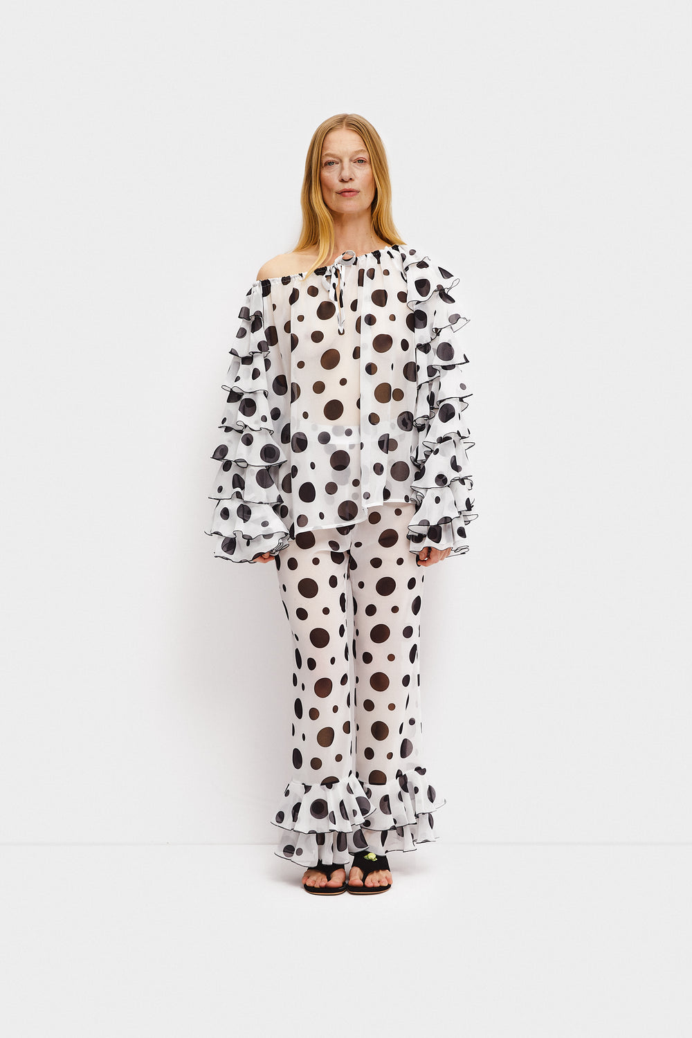 Samba Ruffled Chiffon Polka Dot Pants