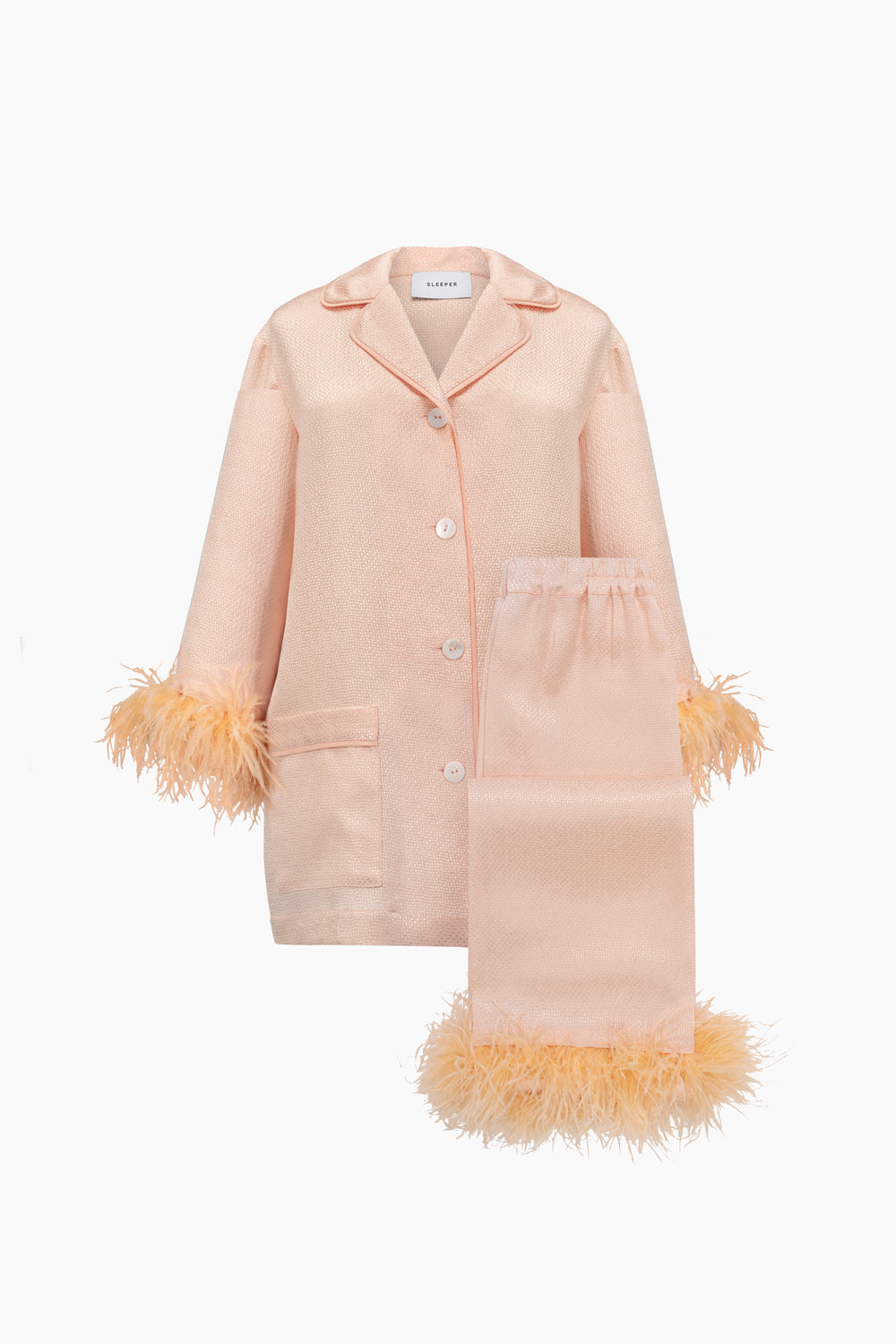 Peach Jacquard Party Pajamas Set With Detachable Feathers