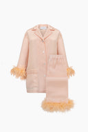 Peach Jacquard Party Pajamas Set With Detachable Feathers