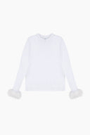 White Long Sleeve Stretch-cotton Jersey T-Shirt with Detachable Feathers