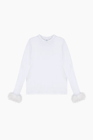 White Long Sleeve Stretch-cotton Jersey T-Shirt with Detachable Feathers