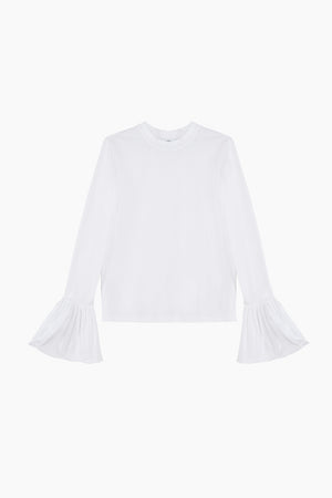 Ruffled Long Sleeve Stretch-cotton Jersey T-Shirt