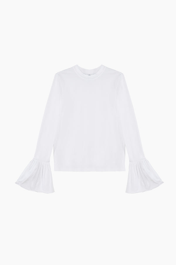 Ruffled Long Sleeve Stretch-cotton Jersey T-Shirt