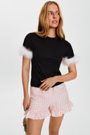 Stretch-Cotton Jersey T-Shirt with Detachable Feathers