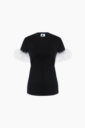Stretch-Cotton Jersey T-Shirt with Detachable Feathers