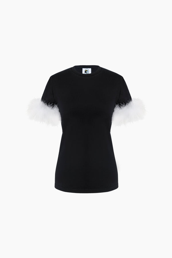 Stretch-Cotton Jersey T-Shirt with Detachable Feathers
