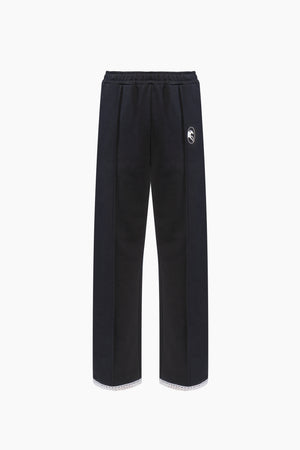 Black Relaxed Stretch-cotton Jersey Pants with Lace