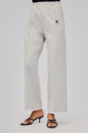 Grey Relaxed Stretch-cotton Jersey Pants with Lace
