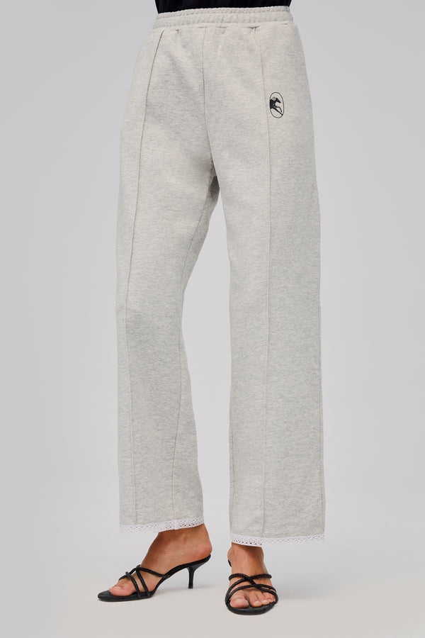 Grey Relaxed Stretch-cotton Jersey Pants with Lace