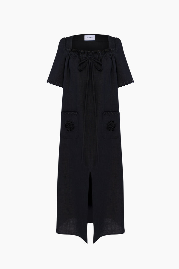 Sofia Linen Embroidered Midi Dress