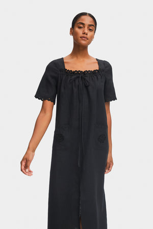 Sofia Linen Embroidered Midi Dress