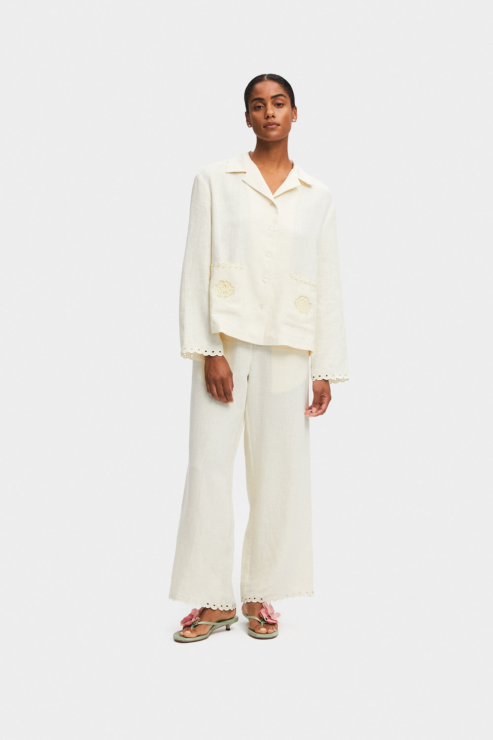 Sofia Linen Embroidered Pants