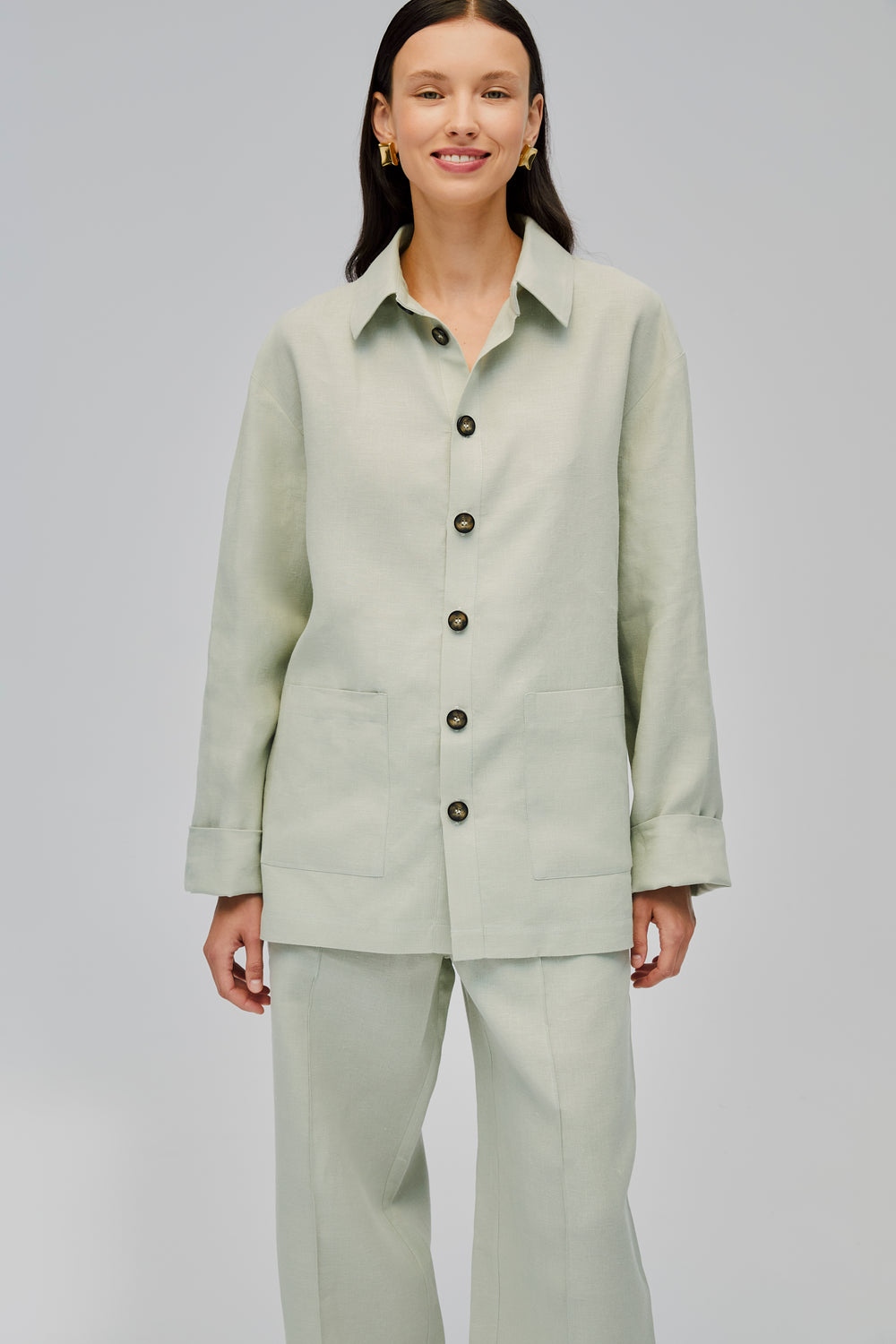 Pistachio Green Unisex Linen Shirt in Light