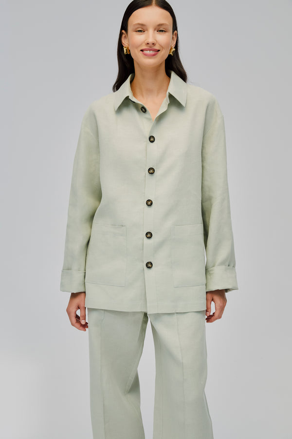 Pistachio Green Unisex Linen Shirt in Light
