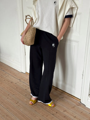 Black Relaxed Stretch-cotton Jersey Pants with Lace