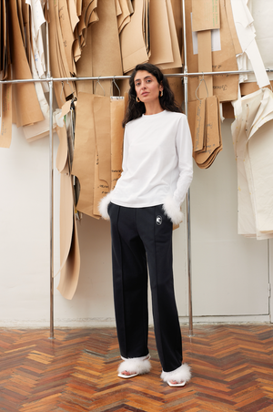 Black Relaxed Stretch-cotton Jersey Pants with Lace