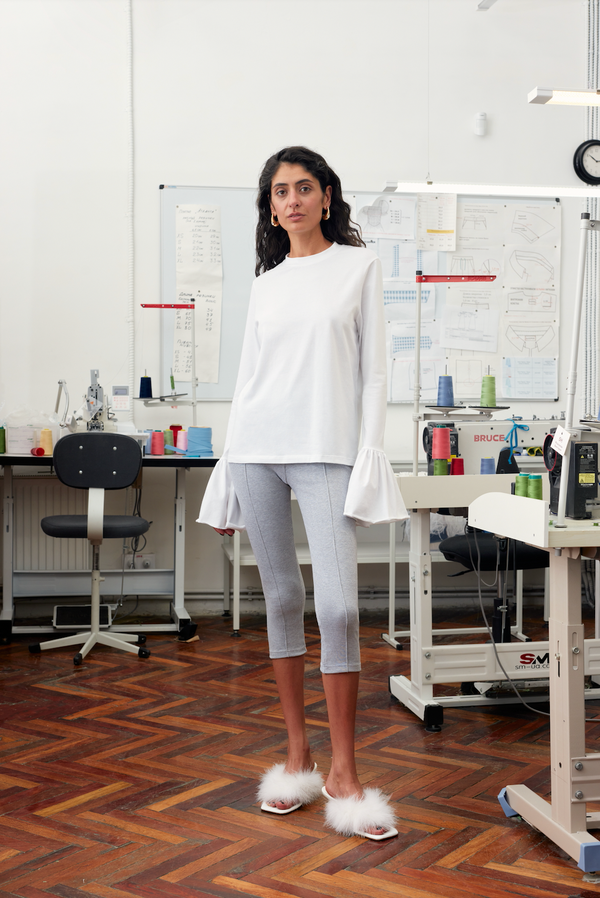 Ruffled Long Sleeve Stretch-cotton Jersey T-Shirt