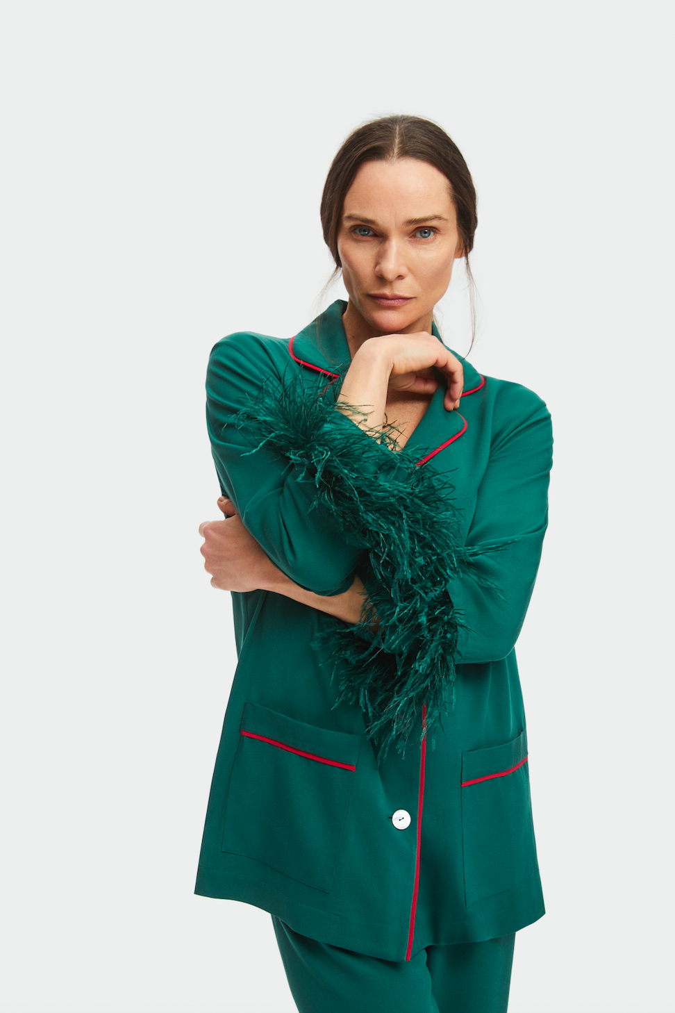 Pine Green Party Pajamas Set With Detachable Feathers
