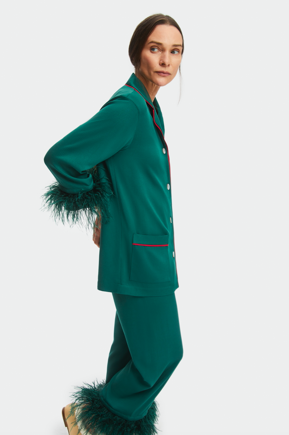 Pine Green Party Pajamas Set With Detachable Feathers