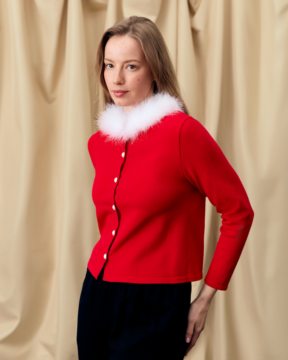 Red Miss Kitty Cardigan with Detachable Feathers